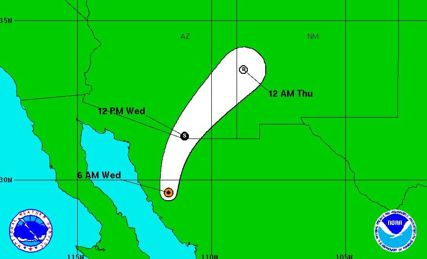 Trayectoria prevista para Newton, según el Centro Nacional de Huracanes.