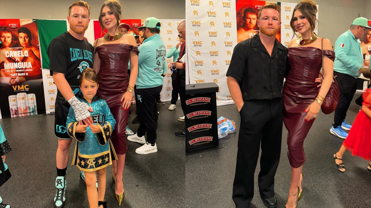 Durante y tras la pelea, Fernanda Gómez lució este vestido tinto.