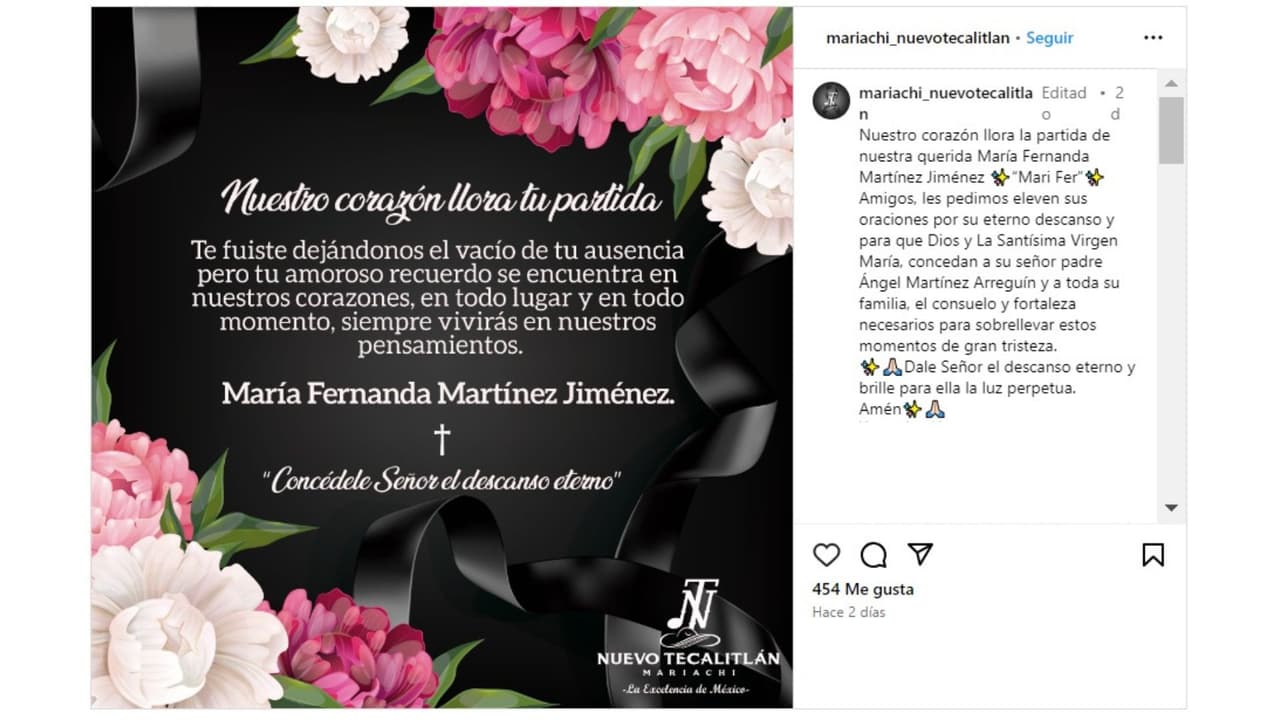 Mariachi Nuevo Tecalitlán lamentó lo ocurrido a la hija de su integrante Ángel Martínez Arreguín, María Fernanda Martínez, quien murió tras el ataque de un tiburón.