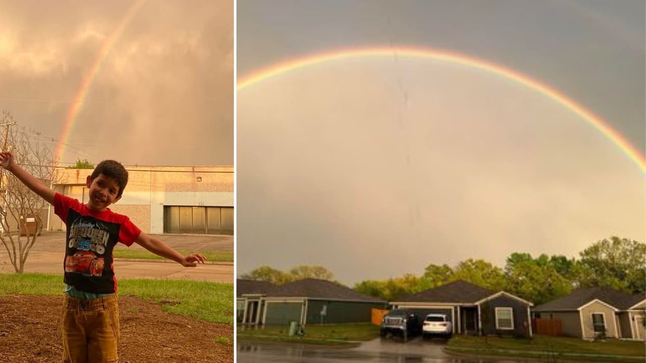 En Garland, Ana García fotografío a su hijo quien luce emocionado al ver un arcoíris, tras el paso de las tormentas. La otra imagen la envió Rox desde su casa en Seagoville.