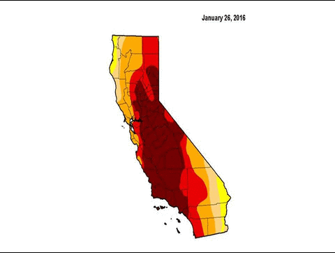 Secuencia de imágenes de reducción de la sequía entre enero de 2016 y febrero de 2017.