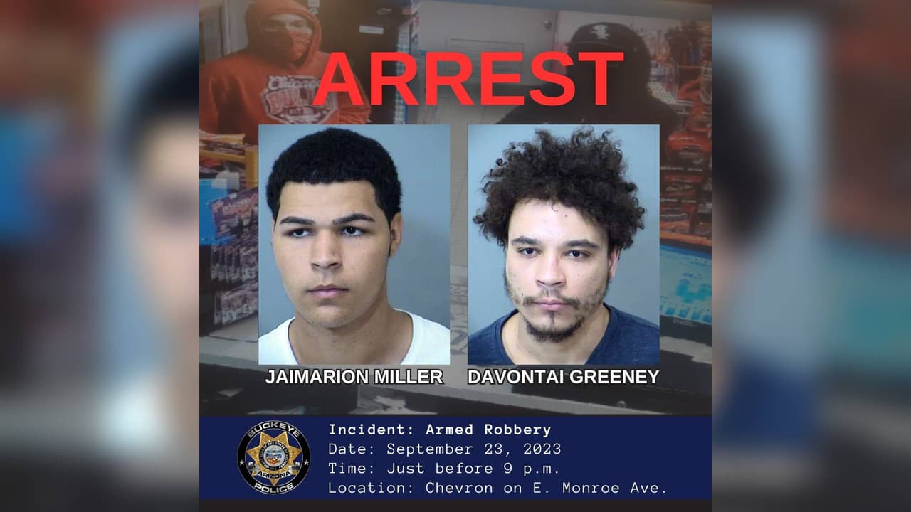 Detienen a dos hermanos por robo a mano armada en gasolinera de Buckeye.