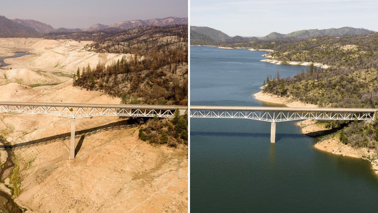 El impresionante cambio de Lake Oroville: pasó de la sequía extrema a estar lleno de agua