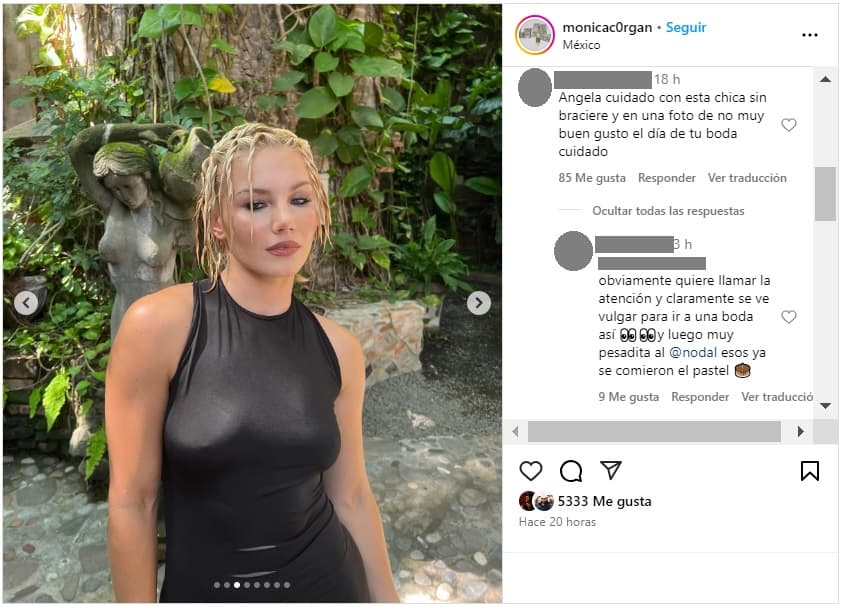 Mónica Corgan, amiga de Ángela Aguilar, recibió críticas por su vestido.