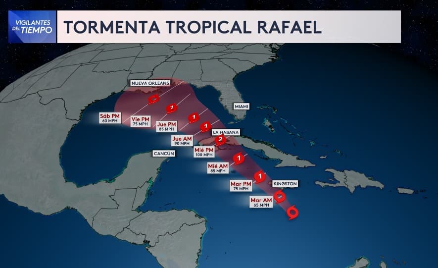 La tormenta Rafael llegará a Cuba el miércoles como un huracán de categoría 2