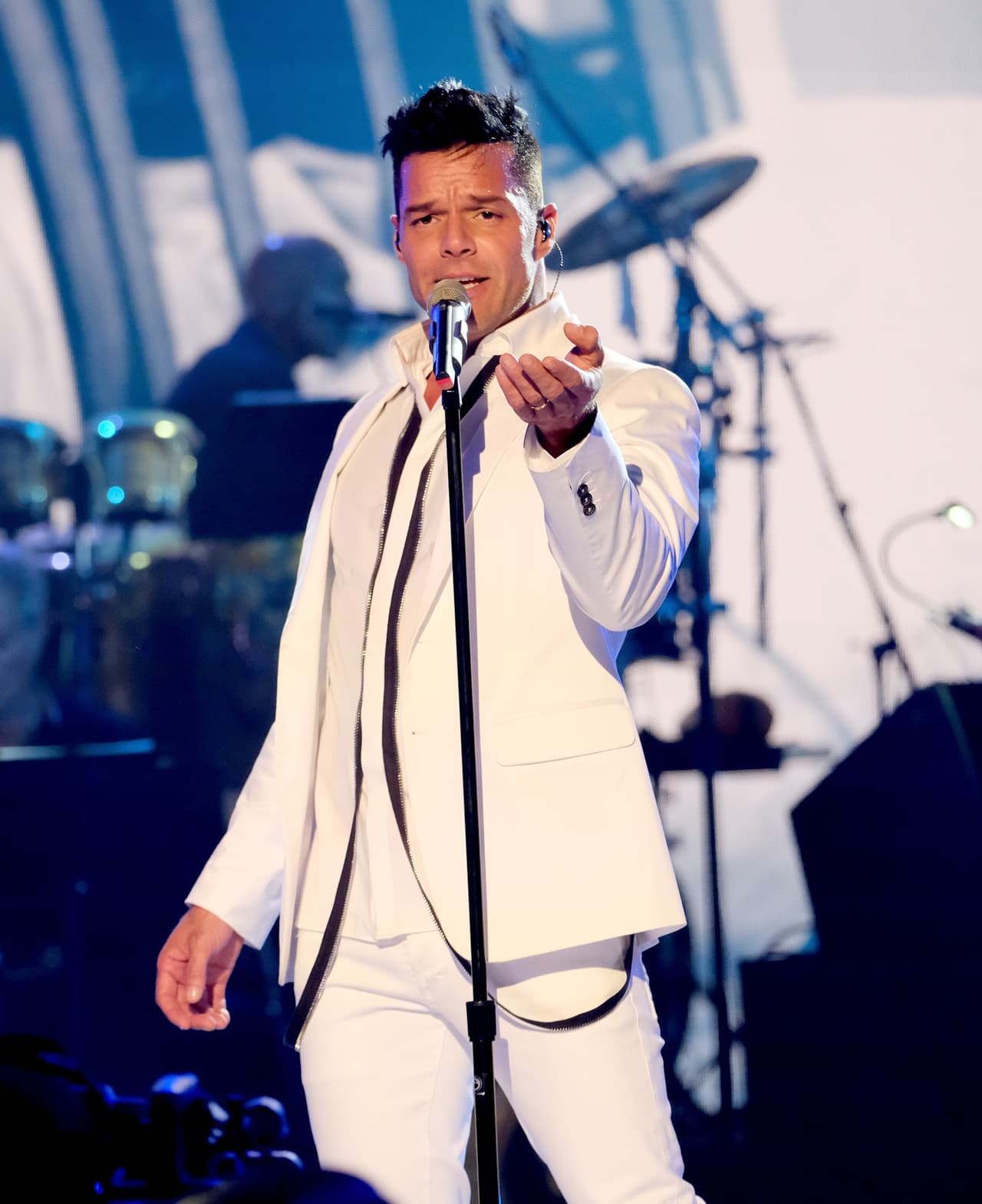 LOS ANGELES, CA - OCTOBER 14: In this handout photo provided by One Voice: Somos Live!, singer Ricky Martin performs onstage during "One Voice: Somos Live! A Concert For Disaster Relief" at the Universal Studios Lot on October 14, 2017 in Los Angeles, California. (Photo by Kevin Mazur/One Voice: Somos Live!/Getty Images)