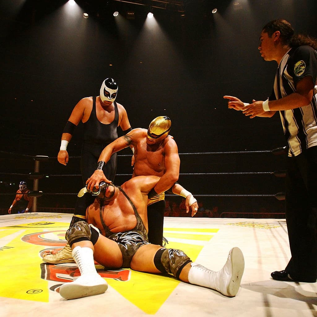 Lo que parece ser una patada en el cuello hizo que 
<b>Silver King</b> quedara prácticamente inconsciente sobre el cuadrilátero.