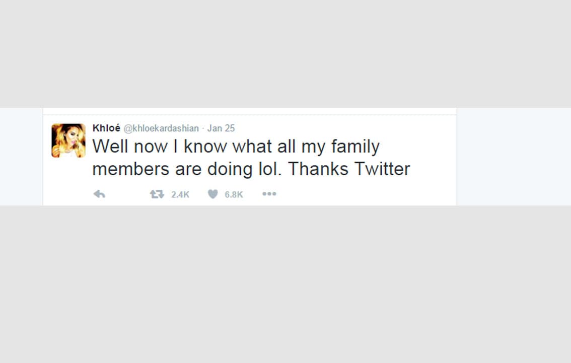 Más tarde escribió: "Bien, ahora sé lo que están haciendo los miembros de mi familia LOL. Gracias Twitter".