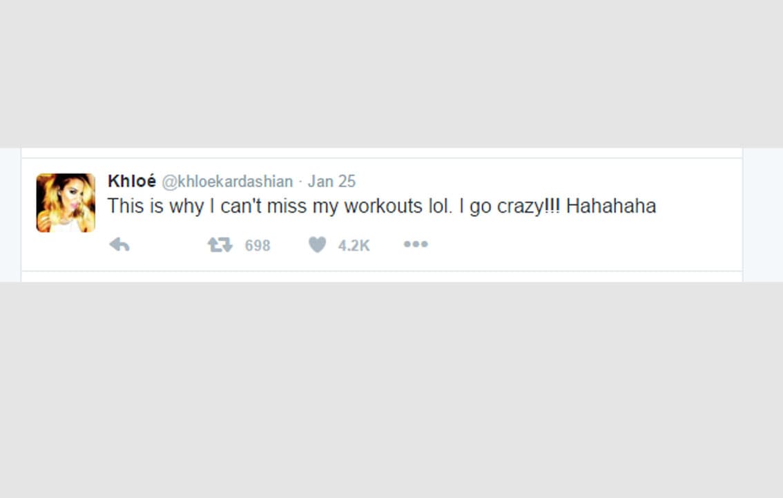 Para finalizar sus coléricos tuits confesó: "Es por esto que no puedo dejar de hacer ejercicio. ¡¡Me vuelvo loca!! Jajajaja!!.