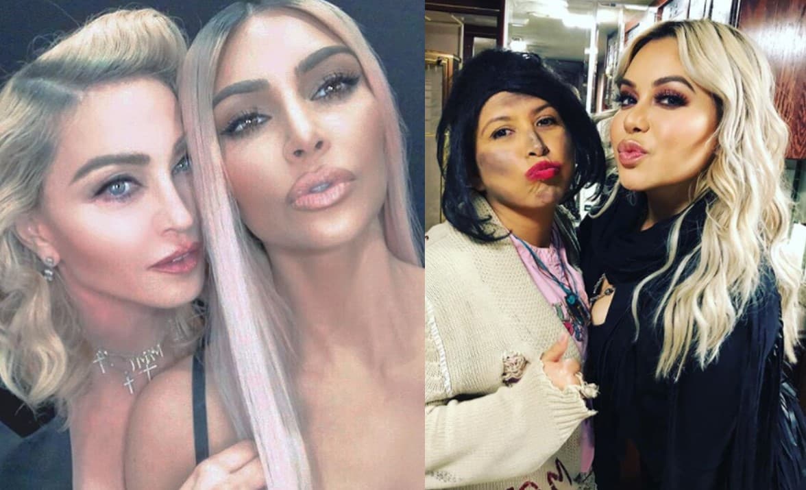 Tanto a Kim Kardashian como a Chiquis Rivera les gusta retratarse con sus 
<b>amistades famosas</b> (Madonna, a la izquierda; 'La Chupitos', a la derecha) y es frecuente que junten los labios en modo boquita de pato, como si estuvieran dando un beso.