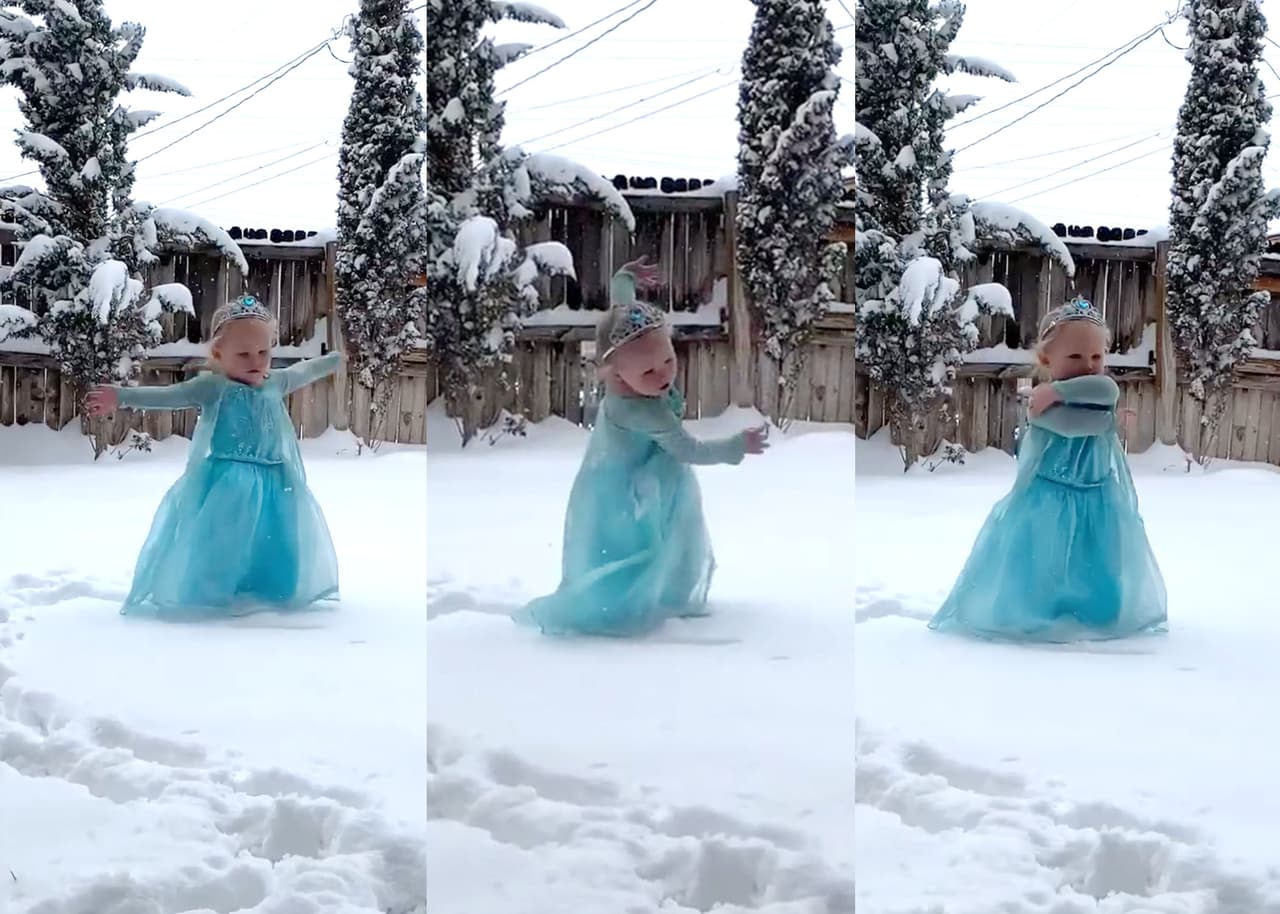 El tierno video viral de una niña disfrazada de 'Frozen' mientras baila durante nevada en Texas  