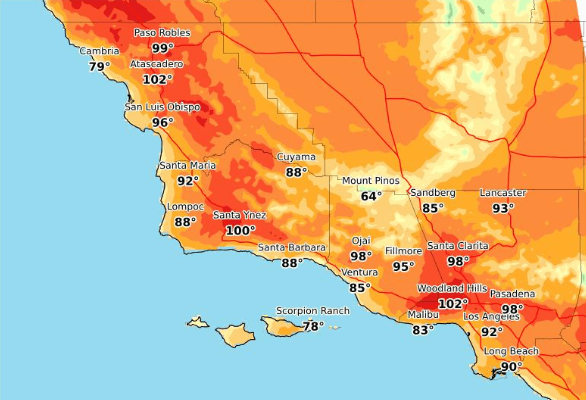 Vuelven las alertas por calor y los vientos de Santa Ana al sur de California
