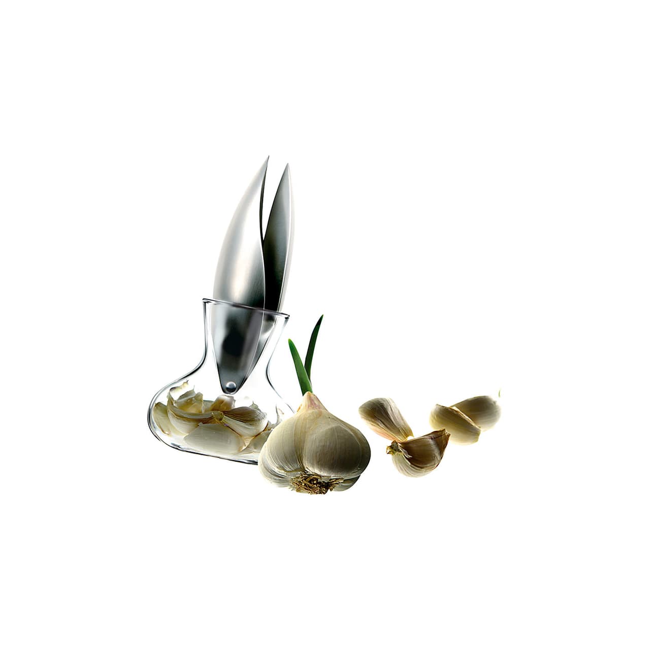 Está hecho en acero (para que te dure mucho), es ergonómico y tiene un frasco de cristal para guardar ajos como complemento. $74 USD, de venta en amazon.com