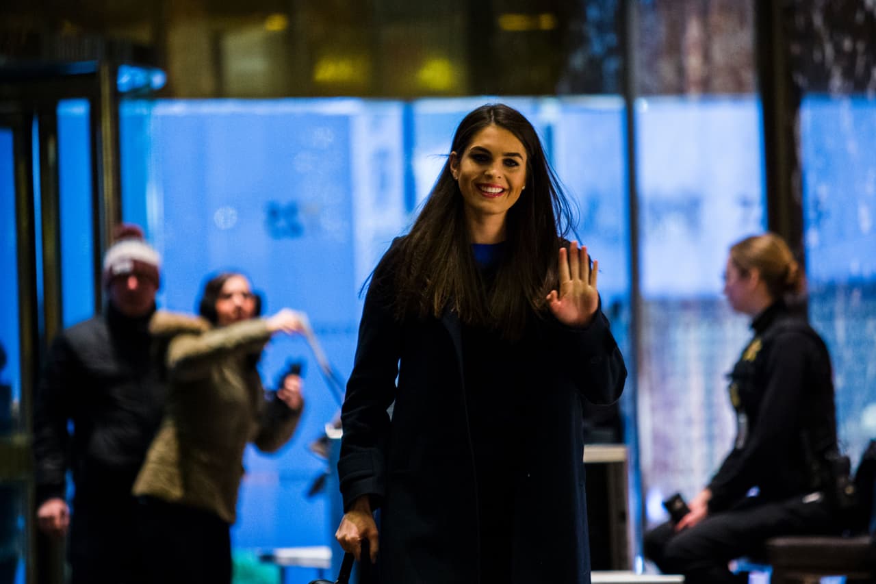 <b>Friendly at Trump Tower. </b>Hope Hicks greets people in the lobby of the Trump Tower in New York, the headquarter of the then-president-elect. January 2, 2017.