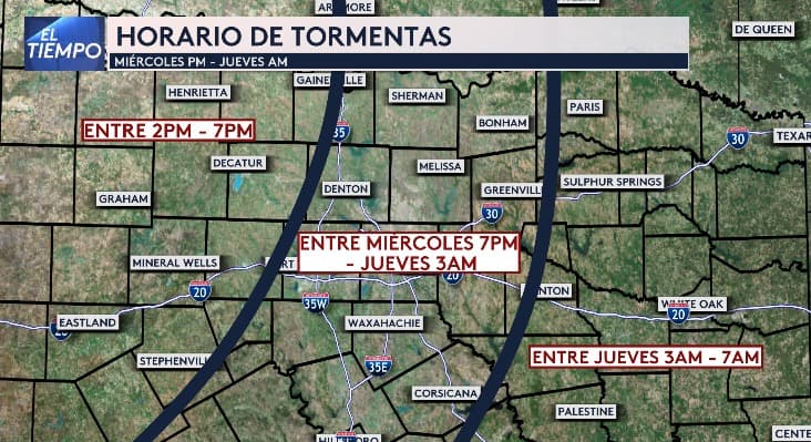 Desplazamiento de tormentas en el Metroplex: Cronograma de afectaciones de oeste a este.