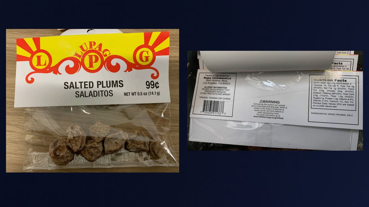 <b>8. Lupag Salted Plums - Saladitos</b>
<br>Si ve estos productos a la venta debe llamar a la Línea de Quejas de CDPH, al (800) 495-3232.