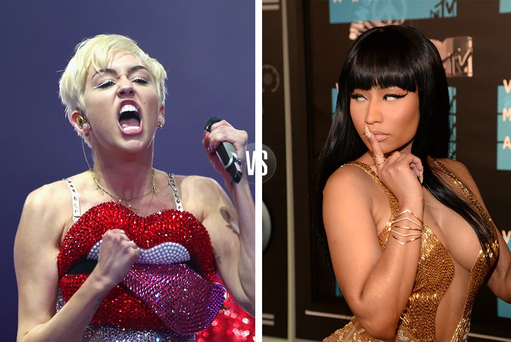 Pero Miley Cyrus y Nicki Minaj no se quedan atrás, este par tampoco se soporta y sus riñas las han llevado hasta los escenarios.
