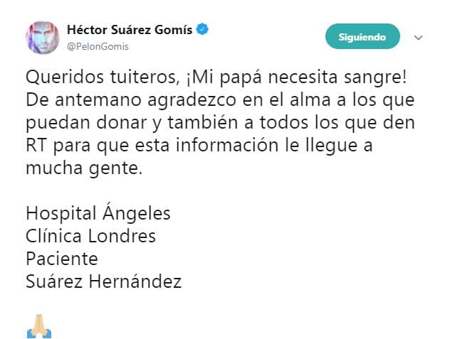 En una primera instancia, Suárez Gomís recurrió a su perfil en Twitter, donde cuenta con más de 261,000 seguidores.