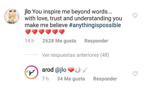 "Me inspiras más allá de las palabras... Con amor, confianza y comprensión me haces creer que todo es posible", replicó la cantante de 49 años de edad.
