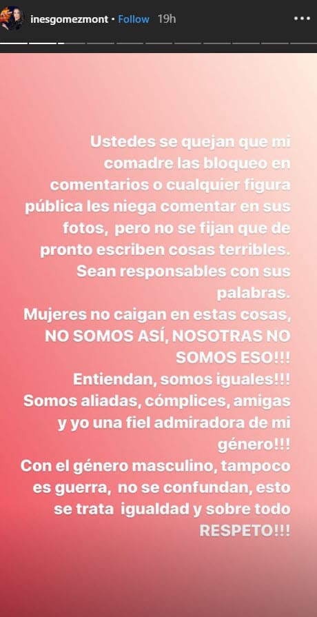 En un segundo gráfico pidió a las mujeres respeto y que se apoyen entre ellas.
<br>