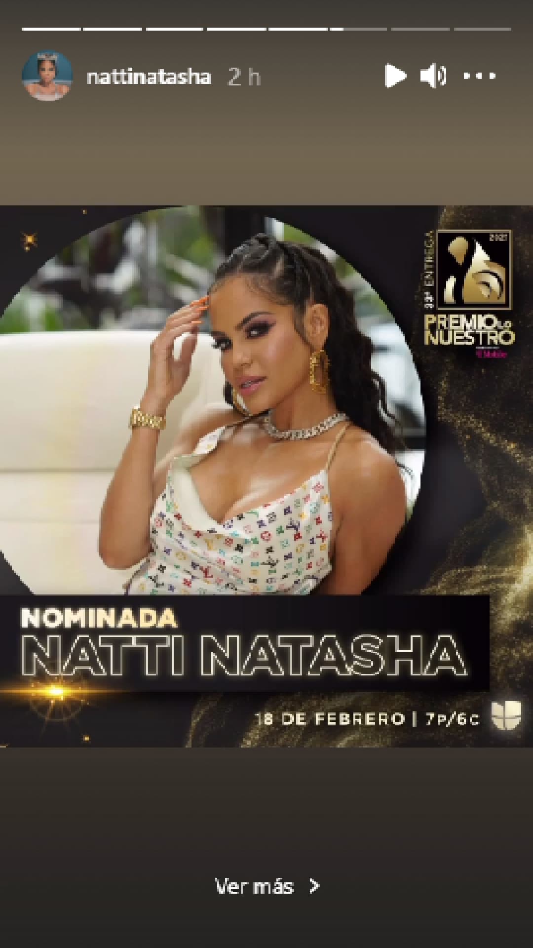 Natti Natasha también dio repost a la publicación de Premio Lo Nuestro sobre las 7 categorías en las que se encuentra nominada.