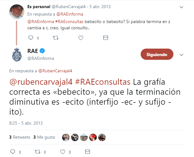 La incertidumbre entre "bebesito" y bebecito ha acompañado a la cuenta @RAEInforma durante varios años.