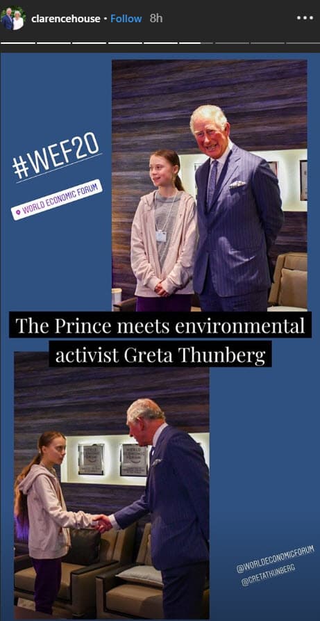 El también duque de Cornualles contestó: "Toma muchos años acostumbrarse a esto". Y Greta le confesó que: "Todavía no estoy acostumbrada".