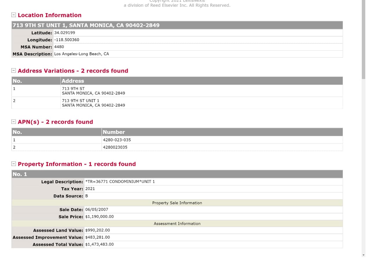 Registro de la propiedad en California de Alejandro Gertz Manero