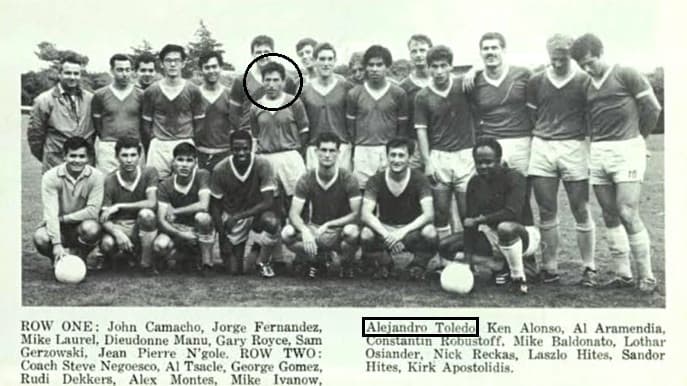 Alejandro Toledo fue miembro de la selección de fútbol de la Universidad de San Francisco.