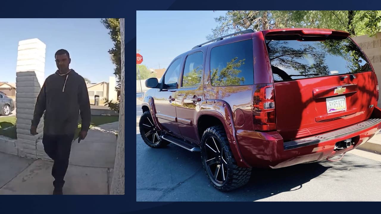 Foto del presunto ladrón y la camioneta de Sonia; cualquier persona con información llame al 480-837-8446.
<br>