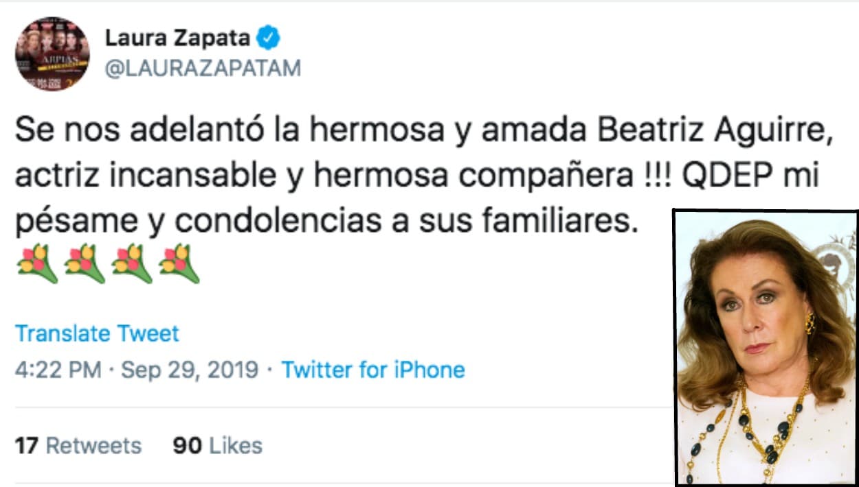 La primera actriz Laura Zapata la describió como "una actriz incansable y hermosa compañera".