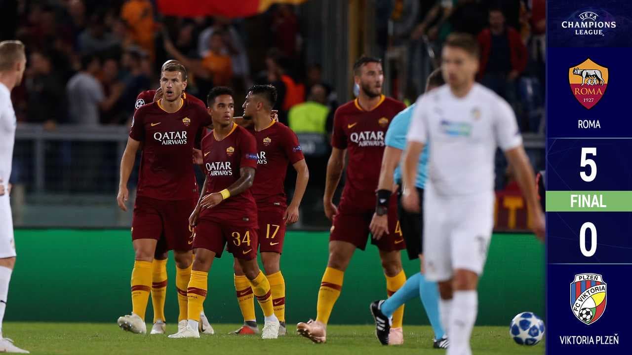 Roma aulló en casa y goleó al Viktoria Plzen con 'Hat-Trick' de Dzeko