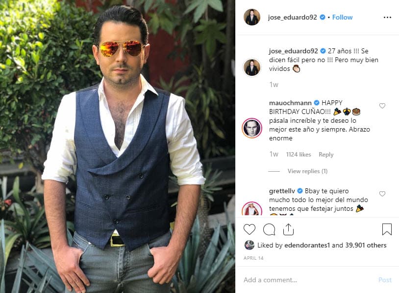 El pasado 14 de abril José Eduardo Derbez celebró 27 años de edad acompañado de amigos en un restaurante de la Ciudad de México.