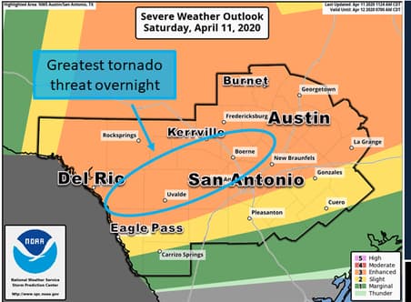 Riesgo de tiempo severo para el centro de Texas esta noche