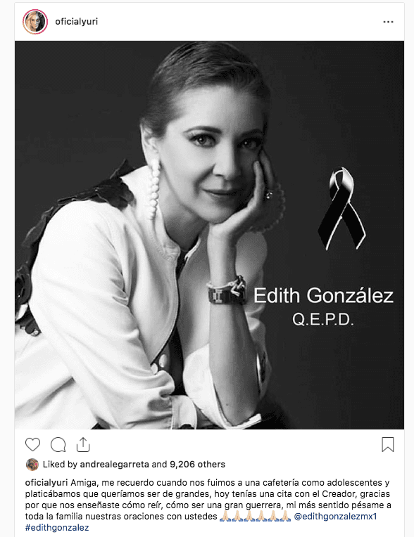 "Amiga, me recuerdo cuando nos fuimos a una cafetería como adolescentes y platicábamos qué queríamos ser de grandes. Hoy tenías una cita con el Creador, gracias por que nos enseñaste cómo reír, cómo ser una gran guerrera", le escribió la cantante Yuri.