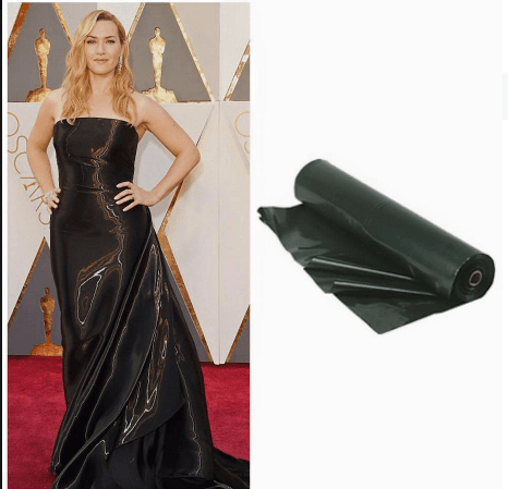 Al parecer Kate Winslet necesitó varios rollos de plástico para confeccionar su vestido.