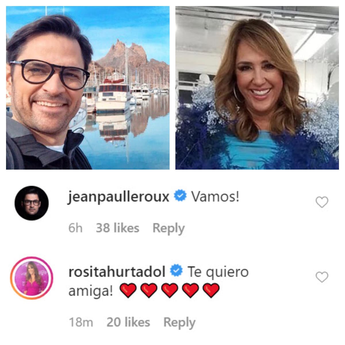 El actor 
<b><a href="https://www.instagram.com/jeanpaulleroux/" target="_blank">Jean Paul Leroux</a></b> la animó con un "¡vamos!" y la diseñadora de modas 
<b><a href="https://www.instagram.com/rositahurtadol/" target="_blank">Rosita Hurtado</a></b> le mostró su cariño al escribirle "¡Te quiero amiga!". 
<br>