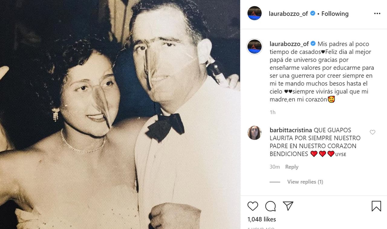 <b><a href="https://www.univision.com/famosos/no-es-mexicano-laura-bozzo-da-detalles-de-su-nuevo-amor-video" target="_blank">Laura Bozzo</a></b> recordó a su padre con 
<b><a href="https://www.instagram.com/p/CBtCRQbhZT1/" target="_blank">esta foto</a></b> en la que también aparece su mamá: "Feliz día al mejor papá del universo. Gracias por enseñarme valores, por educarme para ser una guerrera, por creer siempre en mí. Te mando muchos besos hasta el cielo, siempre vivirás igual que mi madre: en mi corazón".