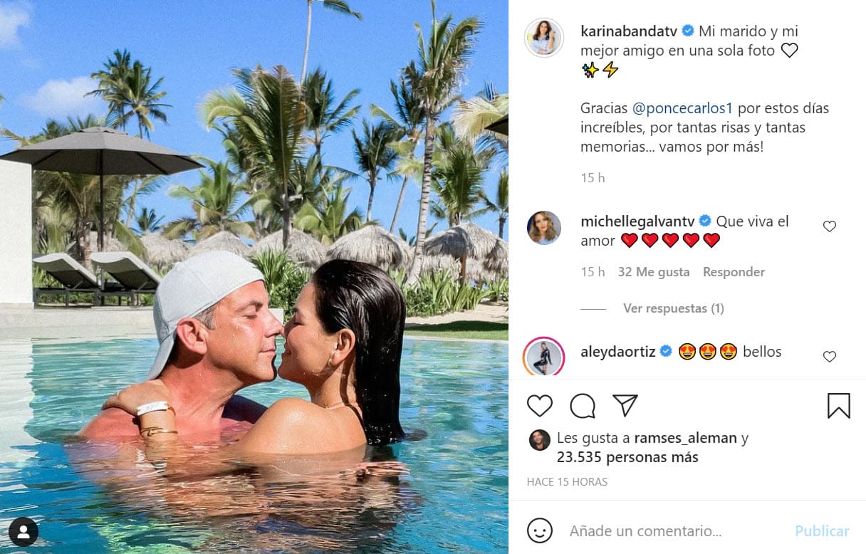 La pareja estuvo unos días por Punta Cana, en República Dominicana, y Karina Banda le agradeció a su marido con esta foto los agradables momentos que vivieron por allá. "
<b><a href="https://www.instagram.com/p/CPjgpRJrJRf/" target="_blank">Gracias Carlos Ponce por estos días increíbles</a></b>, por tantas risas y tantas memorias... ¡vamos por más!"
<br>