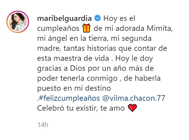 "Hoy le doy gracias a Dios por un año más de poder tenerla conmigo, de haberla puesto en mi destino. Feliz cumpleaños Vilma Chacón. Celebró tu existir, te amo".
<br>