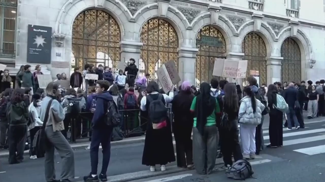 Policía bloquea marcha en la Plaza de la Bastilla durante masiva protesta de estudiantes y profesores en París