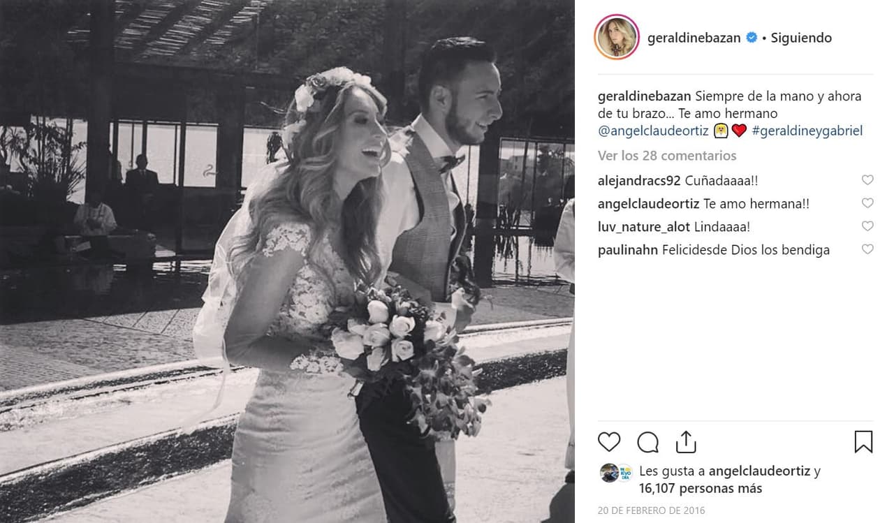 <b><a href="https://www.univision.com/famosos/geraldine-bazan-y-gabriel-soto-comparten-fotos-de-su-boda-fotos">Se juraron amor eterno el 13 de febrero de 2016</a></b> y la exclusiva la tuvo la revista '¡Hola! México'. Entre los invitados, solo estuvieron familiares y amigos muy cercanos. A Geraldine Bazán la entregó en el altar su hermano Ángel.