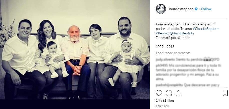 Lourdes Stephen está de luto, con esta fotografía envió un sentido mensaje a su padre, Claudio Stephen, tras su partida.