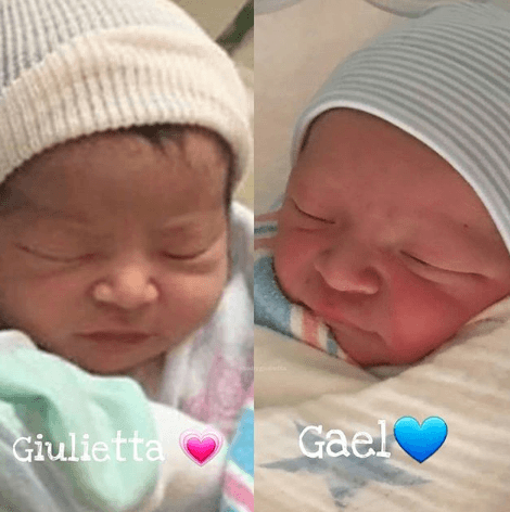 El parecido entre los dos hijos de la presentadora es evidente. Gael y Giulietta son igualitos de recién nacidos.