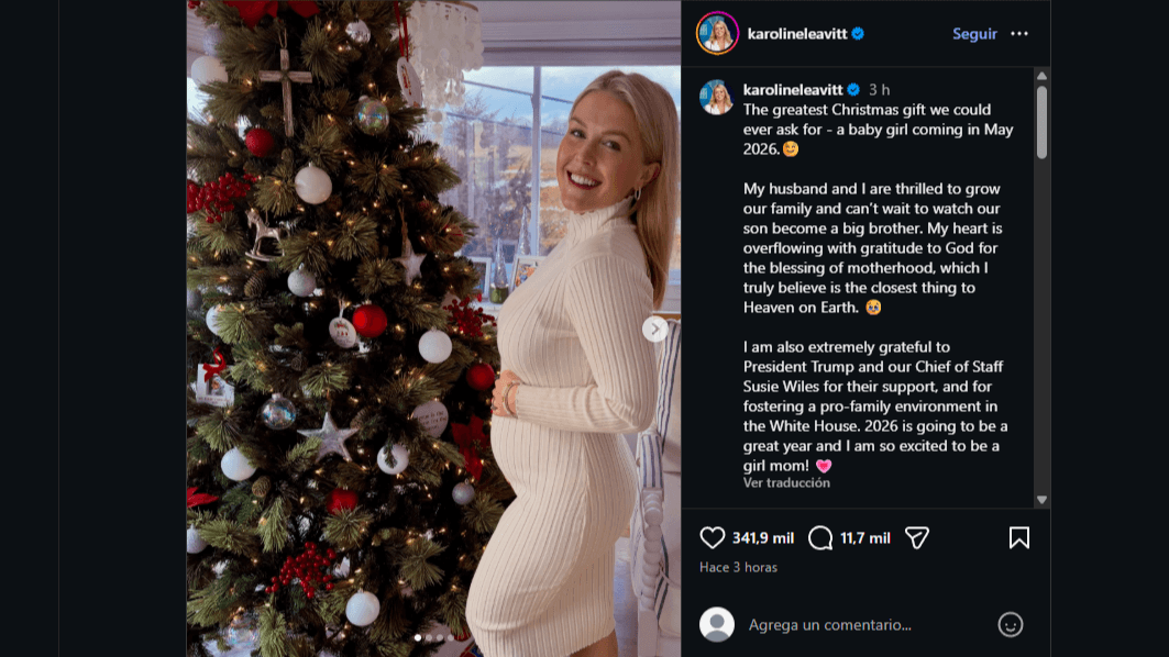 La Secretaria de Prensa de la Casa Blanca, Karoline Leavitt, anuncia que está embarazada