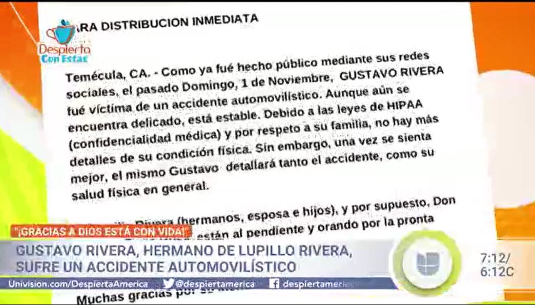 En el momento del accidente, quedó inconsciente. El equipo del cantante argumentó que por las leyes de confidencialidad médica y para respetar su privacidad, no pueden revelar su condición física. 
<br>