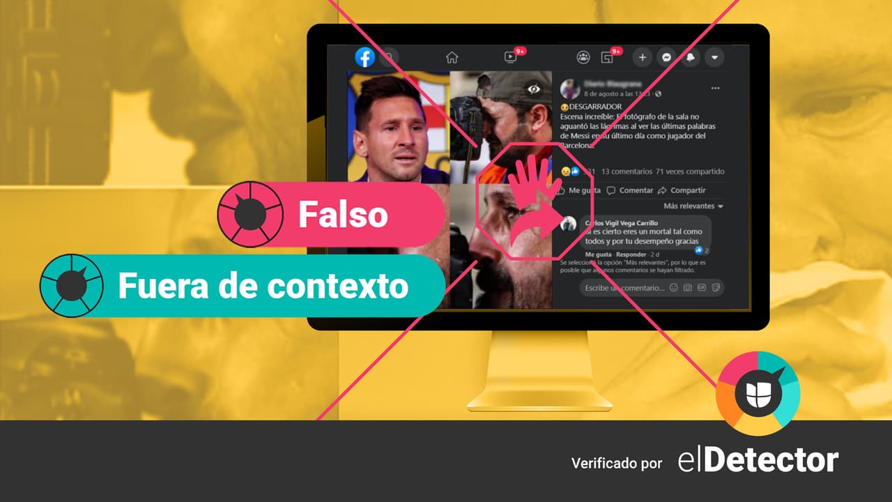 ¿Un fotógrafo rompió a llorar en la despedida de Messi del Barcelona? Esto es falso y te mostramos cómo lo puedes verificar
