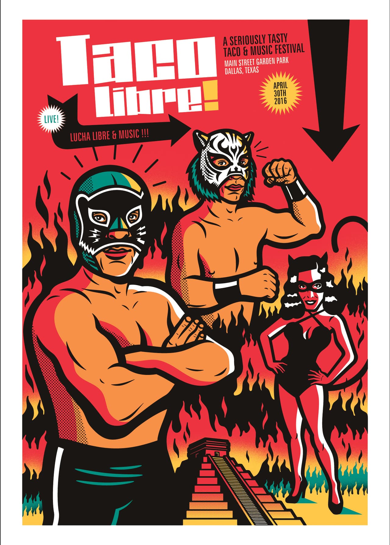 <b>Taco Libre!</b> es el cartel realizado por el ilustrador argentino este año para el Festival de Tacos, Lucha Libre y Música, que tuvo lugar el 30 de abril en Dallas, EEUU.