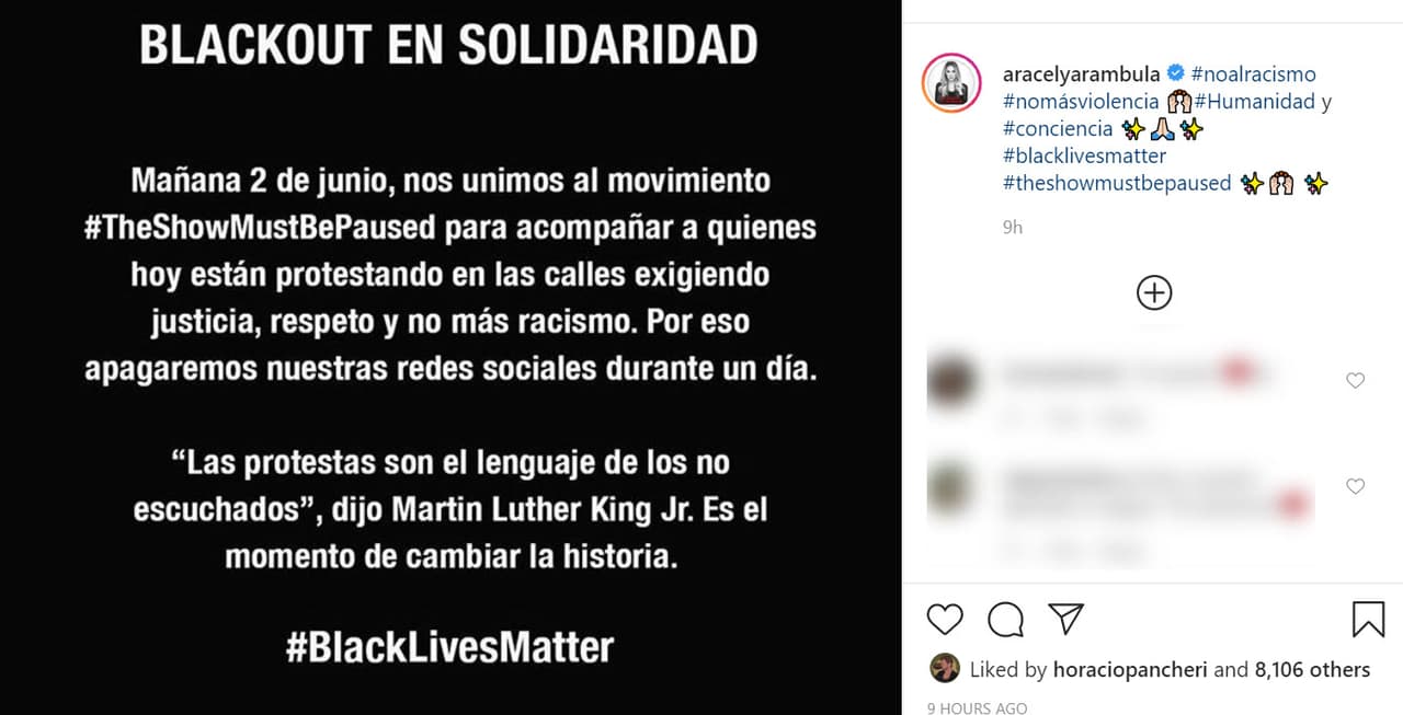 <b><a href="https://www.instagram.com/p/CA646wJBD8t/" target="_blank">Aracely Arámbula</a></b> también dejó en pausa su actividad en redes sociales.
