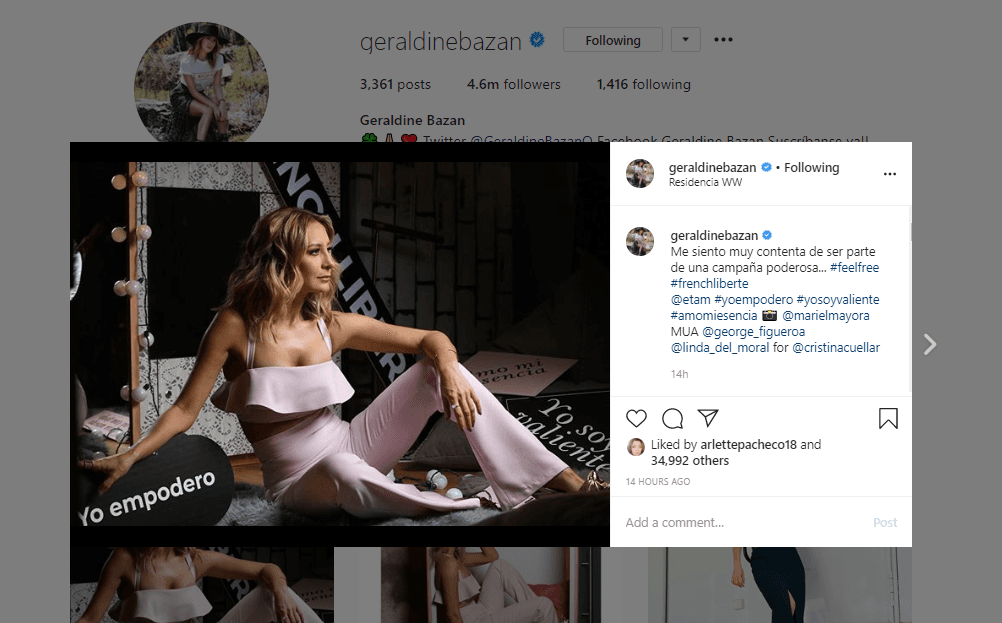 Geraldine forma parte de una campaña realizada por Etam, una reconocida firma de lencería francesa, a la que también se sumaron Andrea Martí y otras famosas.